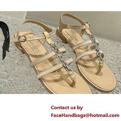 Chanel Satin, Metal & Strass Thong Sandals G40128 Beige 2023
